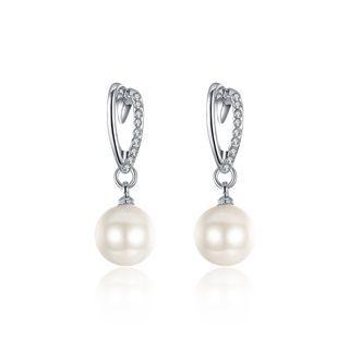 Elegant Pearl Earrings With Austrian Element Crystal Silver - One Size