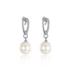Elegant Pearl Earrings With Austrian Element Crystal Silver - One Size