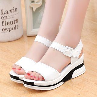 Color Block Platform Wedge Heel Sandals
