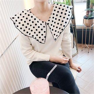 Polka-dot Collared Lightweight Knit Top