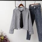 Striped Shirt With Tie Stripe - Black - One Size