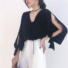 Long-sleeve V-neck Cutout Blouse
