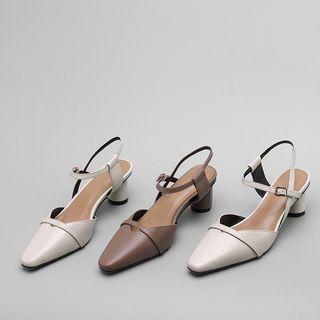 Genuine Leather Pointed Toe Cylinder Heel Sandals