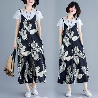 Leaf Print Cropped Jumper Pants