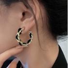 Faux Leather Alloy Open Hoop Earring 1 Pair - Gold & Black - One Size