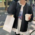 Pu Leather Loose-fit Baseball Jacket