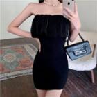 Strapless Frill Trim Mini Bodycon Dress