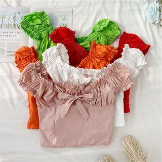 Bow-detail Ruffle-hem Off-shoulder Blouse