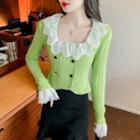 Long-sleeve Double Breasted Lace Collar Top