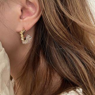Faux Crystal Alloy Open Hoop Earring 1 Pair - Gold - One Size