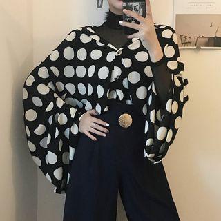 Long Sleeve Polka Dot Blouse As Shown In Figure - One Size