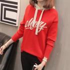 Letter Long-sleeve Hooded Knit Top