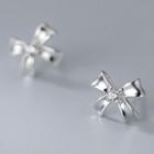 Bow Rhinestone Sterling Silver Earring 1 Pair - S925 Silver - Silver - One Size