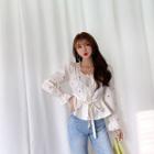 Tie-waist Floral Embroidered Blouse