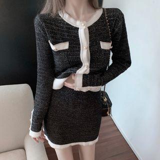 Set: Two-tone Cardigan + Mini Pencil Skirt