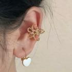 Flower Heart Asymmetrical Alloy Earring 1 Pair - 2456a - Cuff Earring - Flower & Earring - Heart - White - One Size