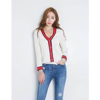Metal-button Contrast-trim Cardigan