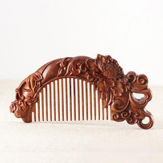 Floral Wooden Hair Comb Brown - One Size