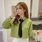 Long-sleeve Tie Neck Cargo Shirt