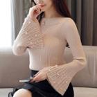 Flared-cuff Faux Pearl Knit Top