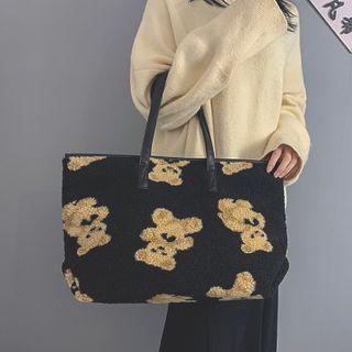 Bear Print Furry Shoulder Bag