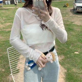 Round Neck Skinny Lace Long Sleeve Top