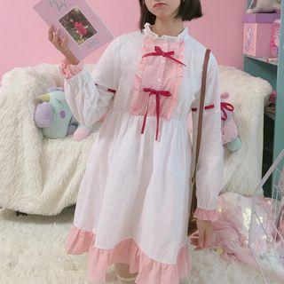 Bow Detail Ruffle Trim A-line Dress