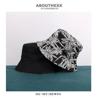 Reversible Leaf Print Bucket Hat A07416 - Black - M