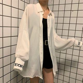 Long-sleeve Lettering Print Shirt White - One Size