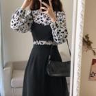 Long-sleeve Floral Print Blouse / Camisole Top / Midi A-line Skirt / Set