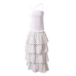 Set: Plain Camisole + Midi Dotted Layered Skirt