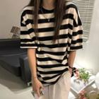 Elbow-sleeve Striped T-shirt Striped - Black & Off-white - One Size