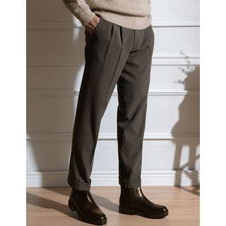 Buckled Wool Blend Straight-cut Dress Pants