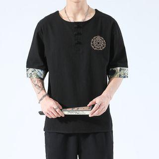 Print Panel Embroidered T-shirt