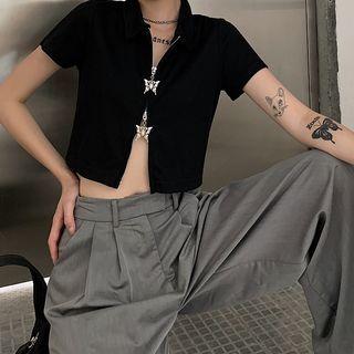 Short-sleeve Butterfly Zip Crop Polo Shirt