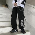 Dragon Embroidered Gather-cuff Cargo Pants Black - One Size