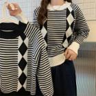 Argyle Panel Striped Sweater