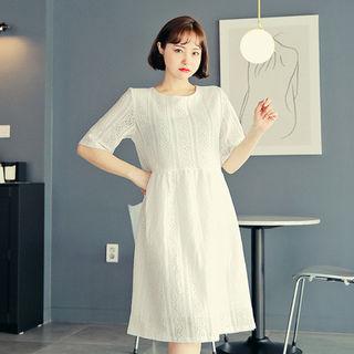 Round-neck Laced Midi Dress
