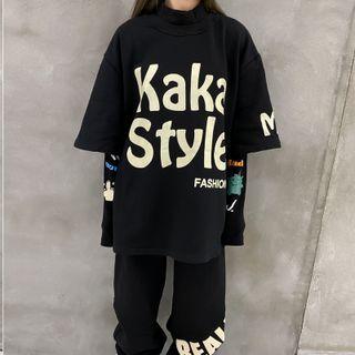Turtleneck Oversized Print T-shirt