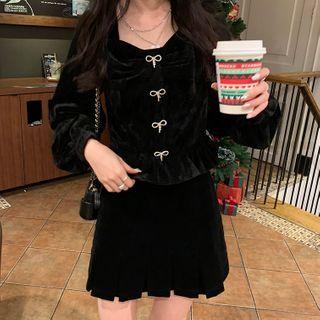 Bow Velvet Blouse Black - One Size