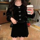 Bow Velvet Blouse Black - One Size