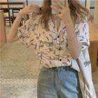 Elbow-sleeve Print Shirt Off-white - One Size