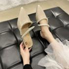 Pointy-toe Faux Pearl Chunky Heel Mules