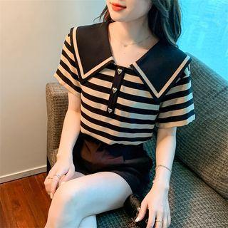 Short-sleeve Sailor Collar Striped T-shirt