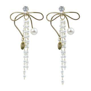 Faux-pearl Ribbon Dangle Earrings One Size