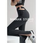 Details Cutout High-waist Slited Boot-cut Dress Pants