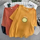 Short-sleeve Fruit Print V-neck T-shirt