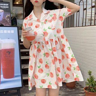 Short-sleeve Fruit Print Shirtdress