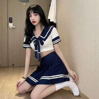Short-sleeve Sailor Collar Top / Skirt / Set