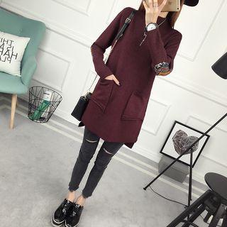 Patchwork Mock Neck Long Sweater
